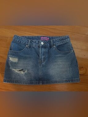 Edikted Denim Distressed Mini Skirt